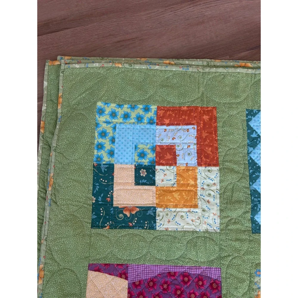 Vtg Handmade‎ Patchwork Quilt Granny Square patchwork embroidered Floral 60x52